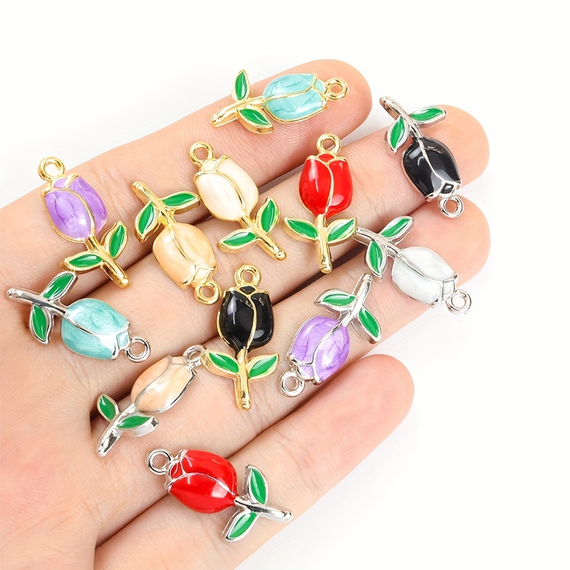 10pcs Multicolor Tulip Enamel Drip Oil Charms for DIY Crafting